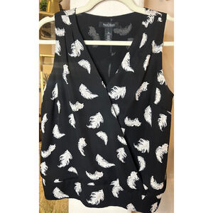White House Black Market V-Neck Wrap Feather Sleeveless Blouse XS 0-2💸BOGO⭐